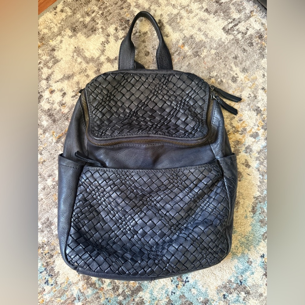 Artisan Black Woven Leather Backpack